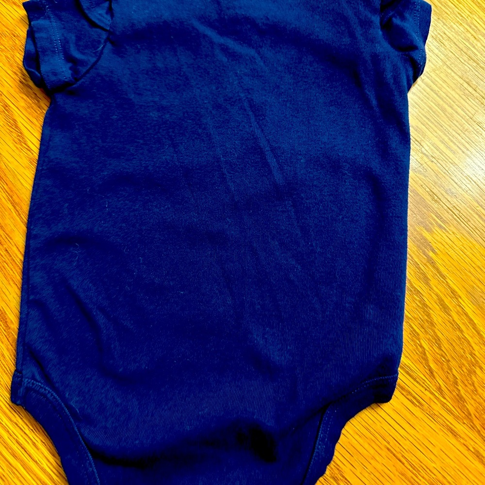Navy blue onesie favoring mommy, no legs